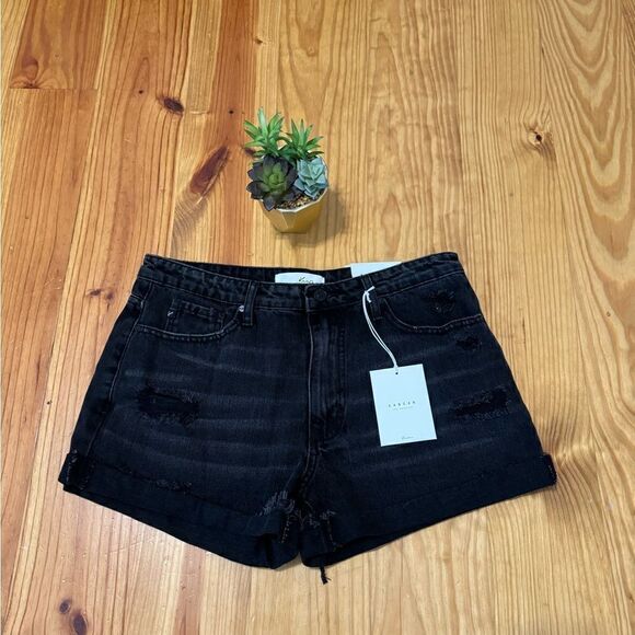 NWT Kancan Kaya High Rise Distressed Look Shorts Women’s Size LRG Black - Picture 3 of 13